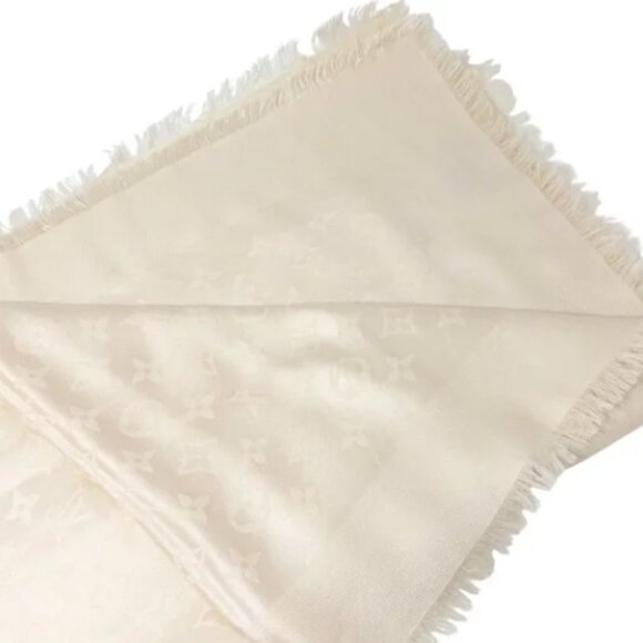 LOUIS VUITTON Vintage LV Logo Monogram Shine Scarf Wrap Beige Silk [106357] - Picture 5 of 8